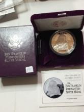 Ben Franklin Firefighter Silver Medal 1oz Proof Silver