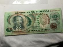 Limang Piso Philippines Vintage Bank Note