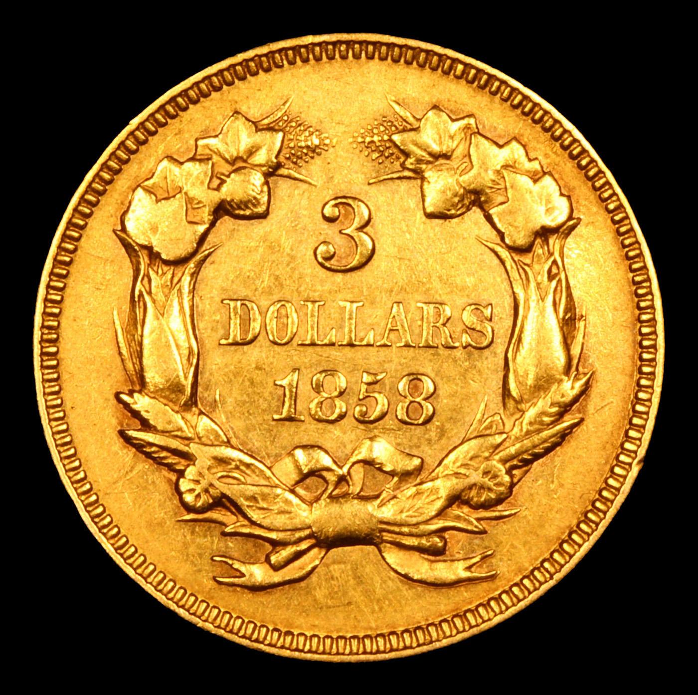 ***Auction Highlight*** 1858 Three Dollar Gold 3 Graded au55 details By SEGS (fc)