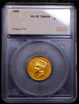 ***Auction Highlight*** 1858 Three Dollar Gold 3 Graded au55 details By SEGS (fc)