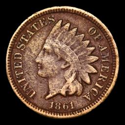 1861 Indian Cent 1c Grades xf