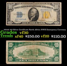 1934A $10 Silver Certificate North Africa WWII Emergency Currency Grades vf++