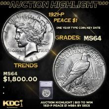 ***Auction Highlight*** 1921-p Peace Dollar $1 Grades Choice Unc (fc)