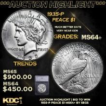 ***Auction Highlight*** 1935-p Peace Dollar 1 Graded ms64+ BY SEGS (fc)