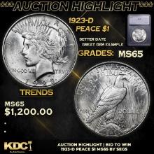 ***Auction Highlight*** 1923-d Peace Dollar 1 Graded ms65 By SEGS (fc)