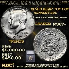 ***Auction Highlight*** 1974-d Kennedy Half Dollar Near Top Pop! 50c Graded ms67+ By SEGS (fc)