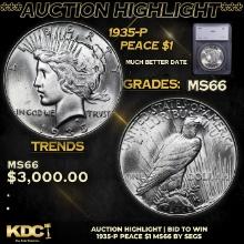 ***Auction Highlight*** 1935-p Peace Dollar 1 Graded ms66 By SEGS (fc)