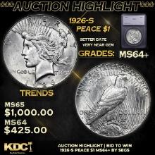 ***Auction Highlight*** 1926-s Peace Dollar 1 Graded ms64+ By SEGS (fc)