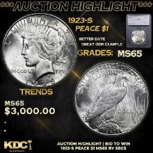 ***Auction Highlight*** 1923-s Peace Dollar 1 Graded ms65 By SEGS (fc)