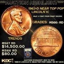 ***Auction Highlight*** 1963-d Lincoln Cent Near Top Pop! 1c Graded GEM++ RD By USCG (fc)