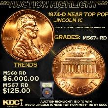 ***Auction Highlight*** 1974-d Lincoln Cent Near Top Pop! 1c Graded GEM++ RD BY USCG (fc)