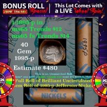 1-5 FREE BU Nickel rolls with win of this 1995-p SOLID BU Jefferson 5c roll incredibly FUN wheel OBW