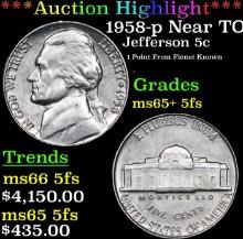 ***Auction Highlight*** 1958-p Jefferson Nickel Near TOP POP! 5c Graded GEM+ 5fs By USCG (fc)