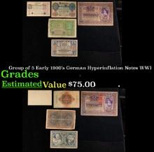 Group of 5 Early 1900's German Hyperinflation Notes WWI