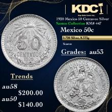 1920 Mexico 50 Centavos Silver Santos Collection KM# 447 Grades Select AU