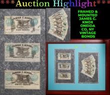 Framed & Mounted James C. Knox Oneida Co, NY Vintage Bonds