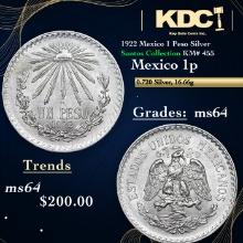 1922 Mexico 1 Peso Silver Santos Collection KM# 455 Grades Choice Unc