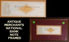 Antique Merchants National Bank Note Framed Collectible