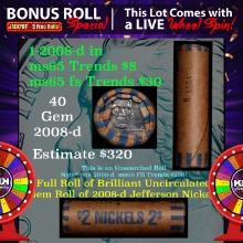 1-5 FREE BU Jefferson rolls with win of this 2008-d solid BU Jefferson 5c $2 Nickel roll & get 1-5 B