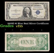 1935D $1 Blue Seal Silver Certificate Grades vf++