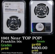 Proof NGC 1961 Franklin Half Dollar Near TOP POP! 50c Graded pr68 By NGC