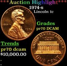 Proof ***Auction Highlight*** 1974-s Lincoln Cent 1c Graded pr70 DCAM BY SEGS (fc)