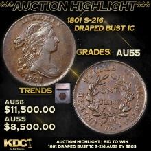 ***Auction Highlight*** 1801 Draped Bust Large Cent S-216 1c Graded au55 By SEGS (fc)