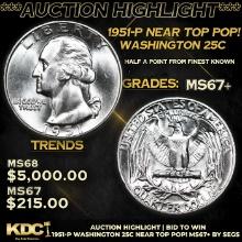 ***Auction Highlight*** 1951-p Washington Quarter Near TOP POP! 25c Graded ms67+ BY SEGS (fc)