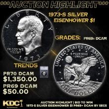 Proof ***Auction Highlight*** 1973-s Silver Eisenhower Dollar $1 Graded pr69+ dcam BY SEGS (fc)