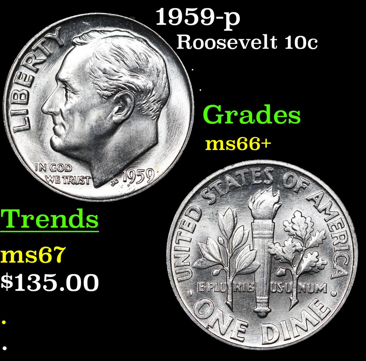 1959-p Roosevelt Dime 10c Grades GEM++ Unc