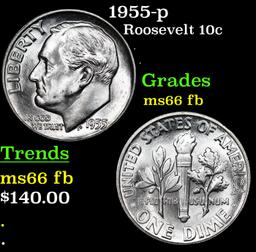 1955-p Roosevelt Dime 10c Grades Gem++ Full Bands