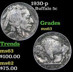 1930-p Buffalo Nickel 5c Grades Select Unc