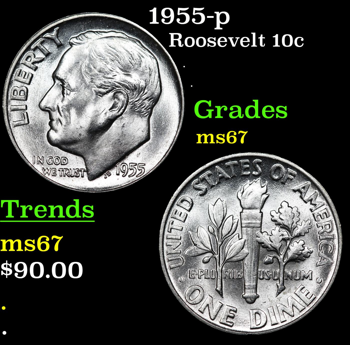 1955-p Roosevelt Dime 10c Grades GEM++ Unc