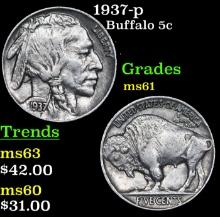 1937-p Buffalo Nickel 5c Grades BU+