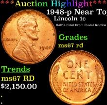 ***Auction Highlight*** 1948-p Lincoln Cent Near Top Pop! 1c Graded GEM++ Unc RD By USCG (fc)