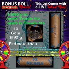 1-5 FREE BU Nickel rolls with win of this 1995-p SOLID BU Jefferson 5c roll incredibly FUN wheel OBW
