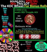 1-10 FREE BU RED Penny rolls with win of this 1960-d SOLID RED BU Lincoln 1c roll incredibly FUN whe