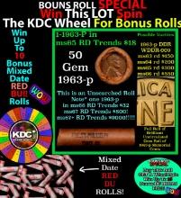 1-10 FREE BU RED Penny rolls with win of this 1963-p SOLID RED BU Lincoln 1c roll incredibly FUN whe