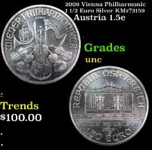 2009 Vienna Philharmonic 1 1/2 Euro Silver KM#?3159 Grades Brilliant Uncirculated