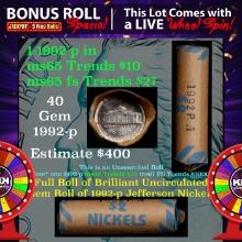 1-5 FREE BU Nickel rolls with win of this 1992-p SOLID BU Jefferson 5c roll incredibly FUN wheel OBW