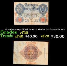 1914 Germany (WWI Era) 20 Marks Banknote P# 46b Grades vf++