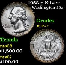 1958-p Washington Quarter Silver 25c Graded ms67+ BY SEGS
