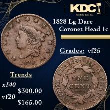 1828 Coronet Head Large Cent Lg Dare 1c Grades vf+