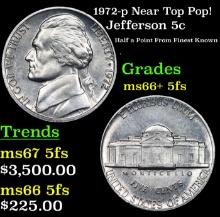1972-p Jefferson Nickel Near Top Pop! 5c Graded GEM++ 5fs By USCG