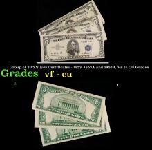 Group of 3 $5 Silver Certificates - 1953, 1953A and 1953B, VF to CU Grades $5 Blue Seal Silver Certi