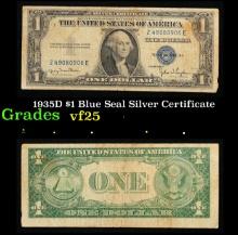 1935D $1 Blue Seal Silver Certificate Graded vf+