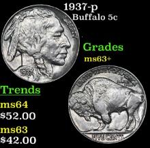 1937-p Buffalo Nickel 5c Grades Select+ Unc