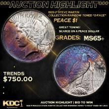 ***Auction Highlight*** 1925-p Peace Dollar Steve Martin Collection Rainbow Toned "2-Face" $1 Graded