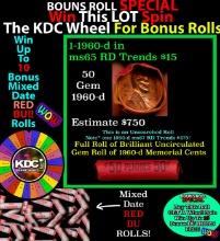 1-10 FREE BU RED Penny rolls with win of this 1960-d SOLID RED BU Lincoln 1c roll incredibly FUN whe