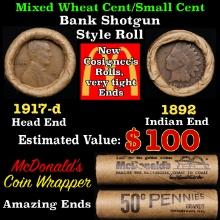 Small Cent Mixed Roll Orig Brandt McDonalds Wrapper, 1917-d Lincoln Wheat end, 1892 Indian other end
